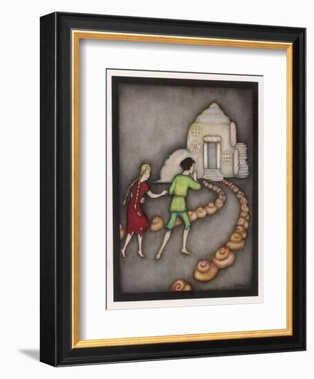 Hansel and Gretel Follow the Path up to the Witches House-Jennie Harbour-Framed Art Print