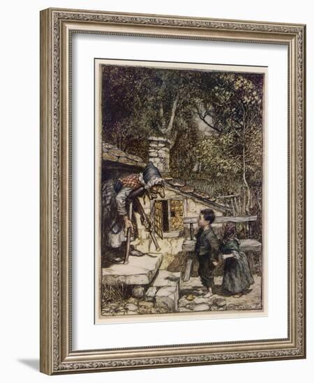 Hansel and Gretel, Meet Witch-Arthur Rackham-Framed Photographic Print