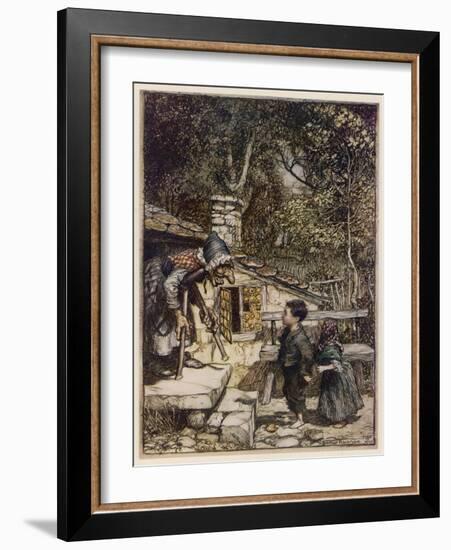 Hansel and Gretel, Meet Witch-Arthur Rackham-Framed Photographic Print