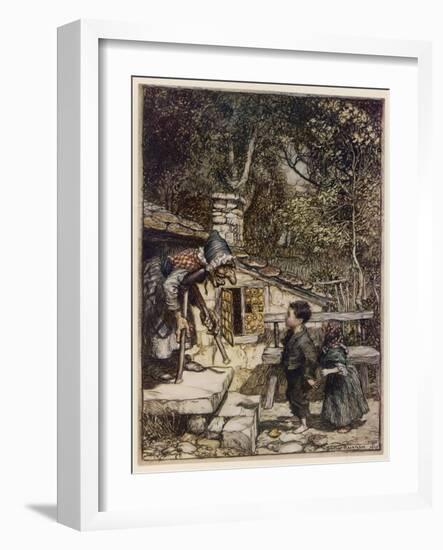 Hansel and Gretel, Meet Witch-Arthur Rackham-Framed Photographic Print