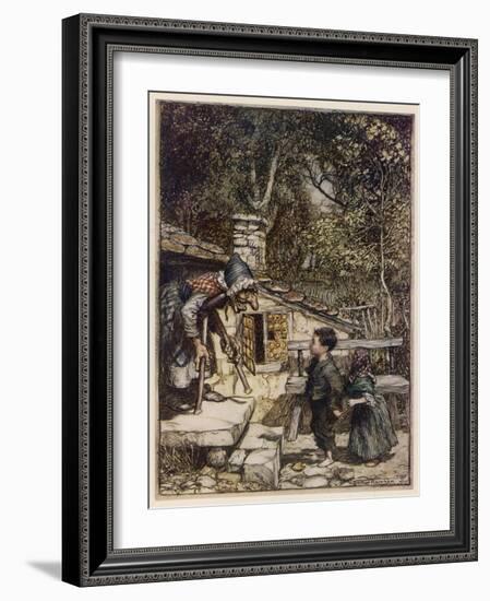 Hansel and Gretel, Meet Witch-Arthur Rackham-Framed Photographic Print