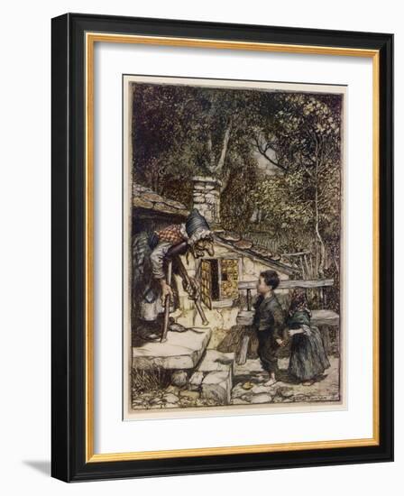 Hansel and Gretel, Meet Witch-Arthur Rackham-Framed Photographic Print