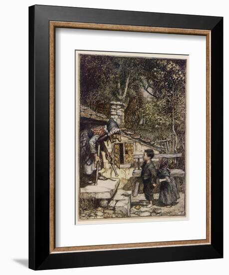 Hansel and Gretel, Meet Witch-Arthur Rackham-Framed Photographic Print