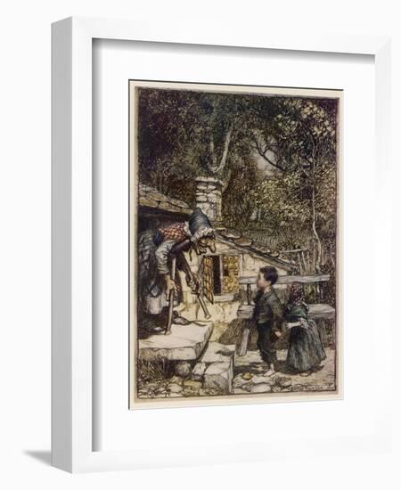 Hansel and Gretel, Meet Witch-Arthur Rackham-Framed Photographic Print