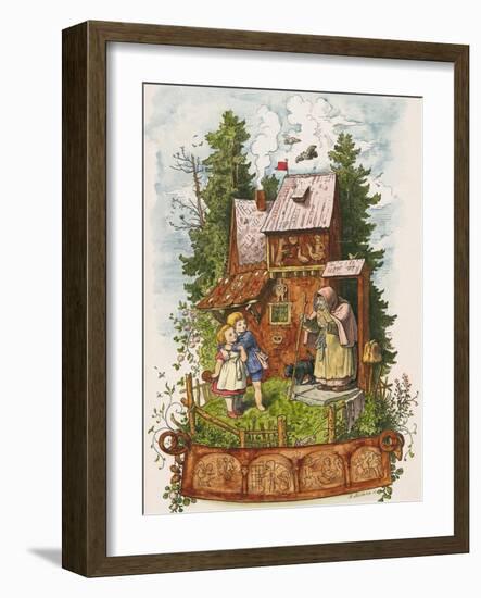 Hansel and Gretel Outside the Gingerbread House-Ludwig Richter-Framed Giclee Print