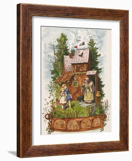 Hansel and Gretel Outside the Gingerbread House-Ludwig Richter-Framed Giclee Print