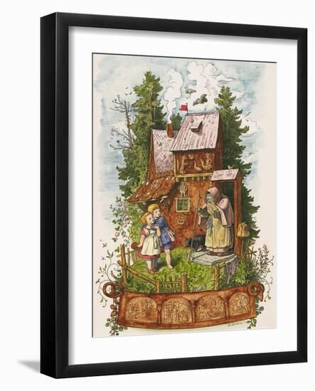 Hansel and Gretel Outside the Gingerbread House-Ludwig Richter-Framed Giclee Print