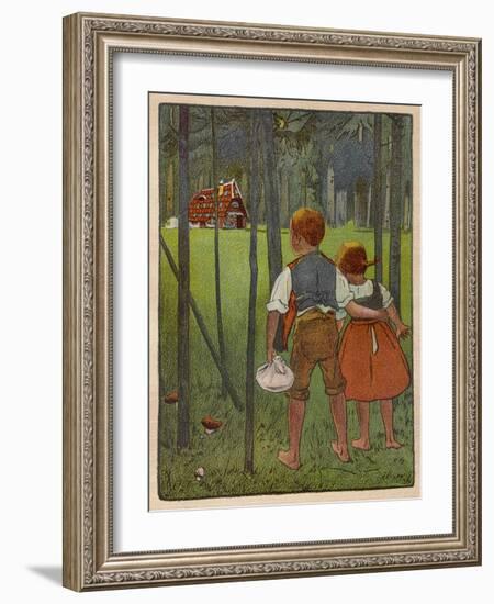Hansel and Gretel See a Pretty Cottage in the Distance and Think They Might Shelter There-Willy Planck-Framed Art Print