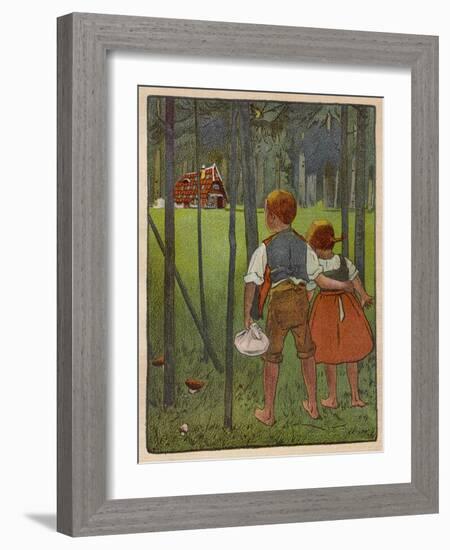 Hansel and Gretel See a Pretty Cottage in the Distance and Think They Might Shelter There-Willy Planck-Framed Art Print