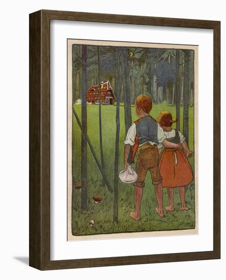 Hansel and Gretel See a Pretty Cottage in the Distance and Think They Might Shelter There-Willy Planck-Framed Art Print