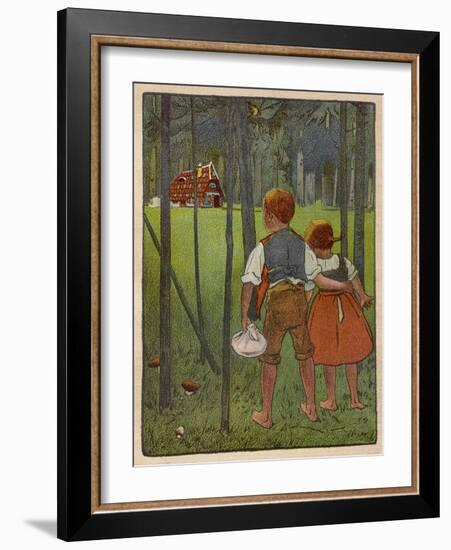 Hansel and Gretel See a Pretty Cottage in the Distance and Think They Might Shelter There-Willy Planck-Framed Art Print