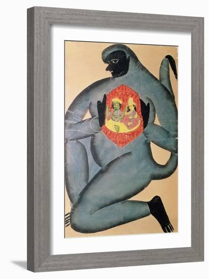 Hanuman Revealing Rama and Sita Enshrined in His Heart, Painted by Member of Patua Caste, 1880-null-Framed Giclee Print