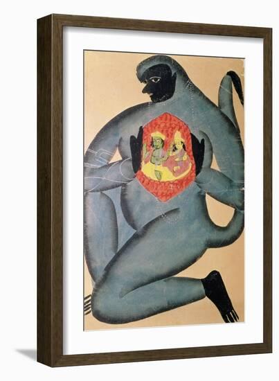 Hanuman Revealing Rama and Sita Enshrined in His Heart, Painted by Member of Patua Caste, 1880-null-Framed Giclee Print