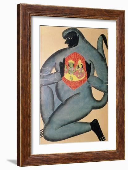 Hanuman Revealing Rama and Sita Enshrined in His Heart, Painted by Member of Patua Caste, 1880-null-Framed Giclee Print