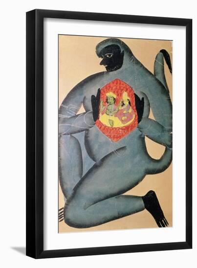 Hanuman Revealing Rama and Sita Enshrined in His Heart, Painted by Member of Patua Caste, 1880-null-Framed Giclee Print