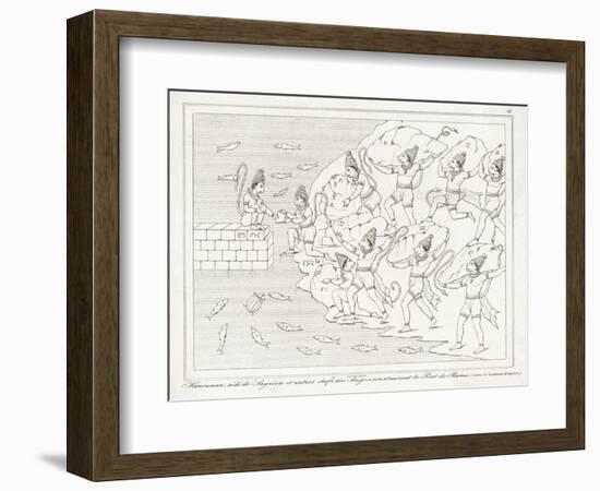 Hanuman the Monkey God and His Monkey Companions Build the Bridge of Rama to Ceylon-Lemaitre-Framed Art Print