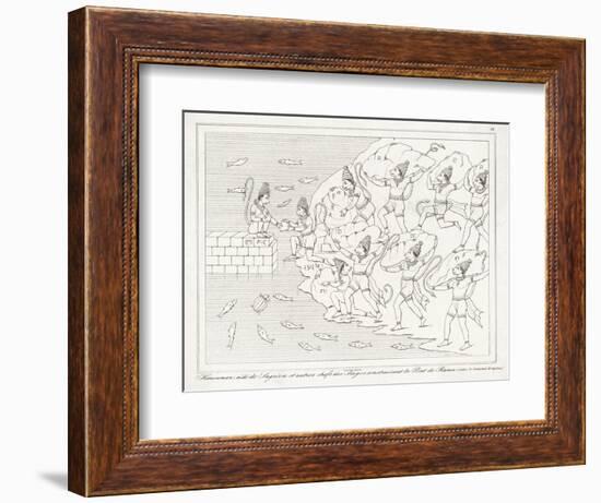 Hanuman the Monkey God and His Monkey Companions Build the Bridge of Rama to Ceylon-Lemaitre-Framed Art Print