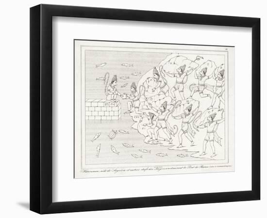 Hanuman the Monkey God and His Monkey Companions Build the Bridge of Rama to Ceylon-Lemaitre-Framed Art Print