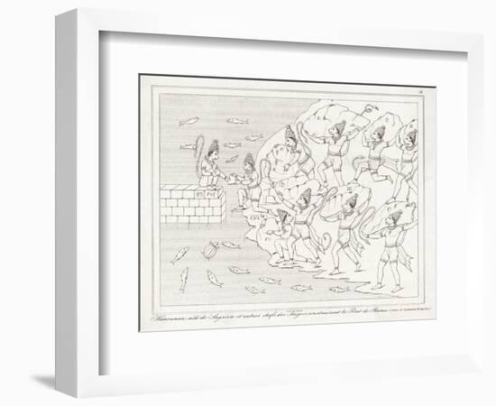 Hanuman the Monkey God and His Monkey Companions Build the Bridge of Rama to Ceylon-Lemaitre-Framed Art Print