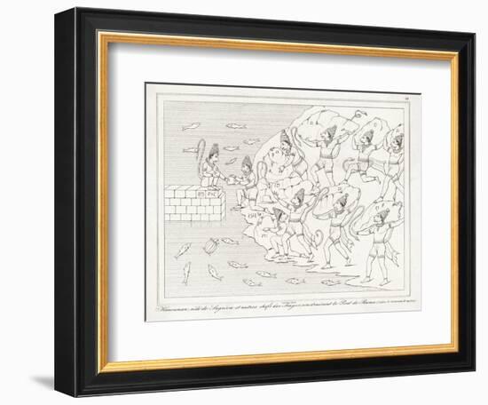 Hanuman the Monkey God and His Monkey Companions Build the Bridge of Rama to Ceylon-Lemaitre-Framed Art Print