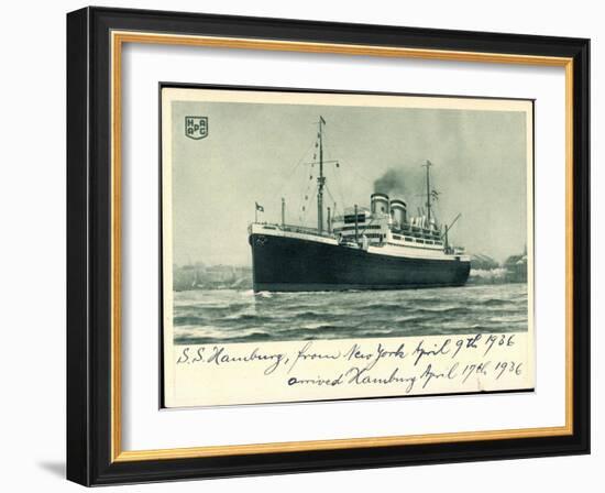 Hapag, S.S. Hamburg, New York, 1936, Dampfschiff-null-Framed Giclee Print