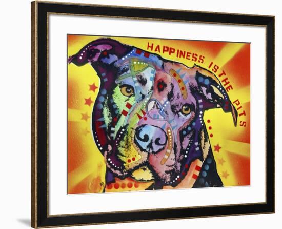 Happiness Is The Pits Sunray, Dogs, Pets, Pit Bull, red and yellow, Pop Art, Stencils, Motivational-Russo Dean-Framed Giclee Print