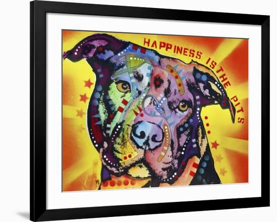 Happiness Is The Pits Sunray, Dogs, Pets, Pit Bull, red and yellow, Pop Art, Stencils, Motivational-Russo Dean-Framed Giclee Print