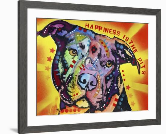 Happiness Is The Pits Sunray, Dogs, Pets, Pit Bull, red and yellow, Pop Art, Stencils, Motivational-Russo Dean-Framed Giclee Print