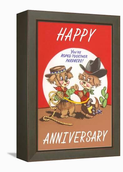 Happy Anniversary, Cartoon Cowboys-null-Framed Stretched Canvas