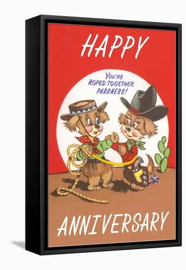 Happy Anniversary, Cartoon Cowboys-null-Framed Stretched Canvas