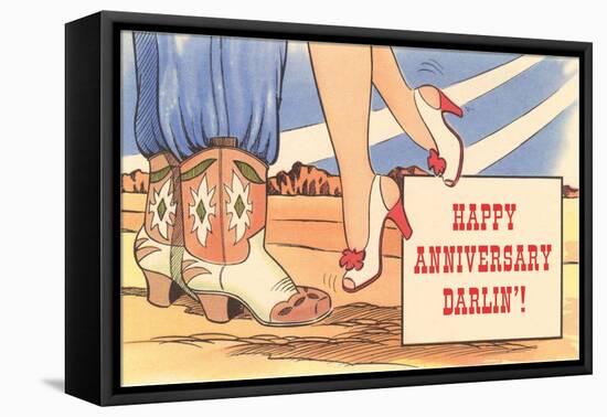 Happy Anniversary Darlin', Cowboy Boots and High Heels-null-Framed Stretched Canvas