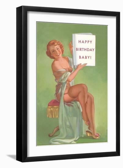 Happy Birthday Baby, Pin-Up Holding Book-null-Framed Art Print