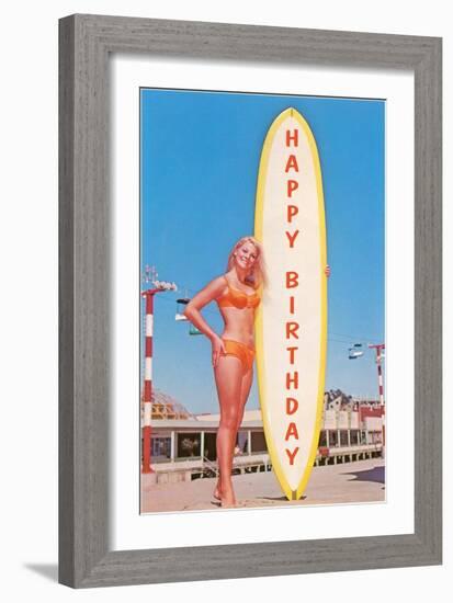 Happy Birthday, Blonde with Long Board-null-Framed Art Print