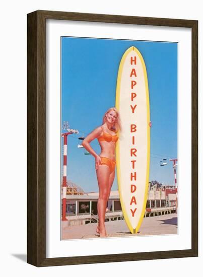 Happy Birthday, Blonde with Long Board-null-Framed Art Print