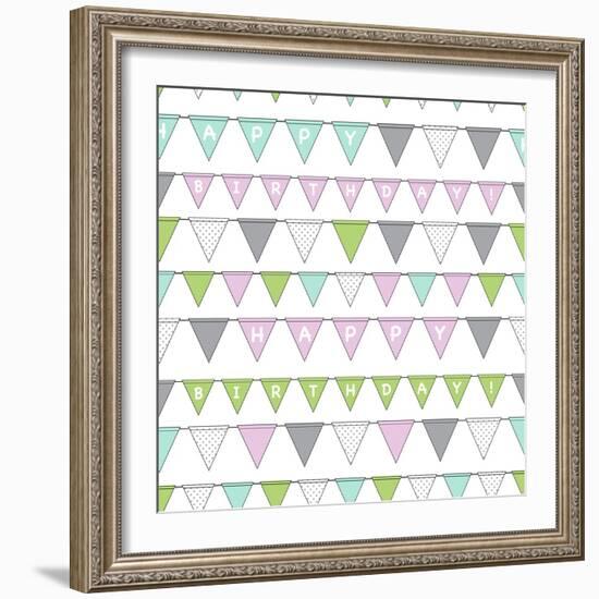 Happy Birthday Bunting Girl-Joanne Paynter Design-Framed Premium Giclee Print