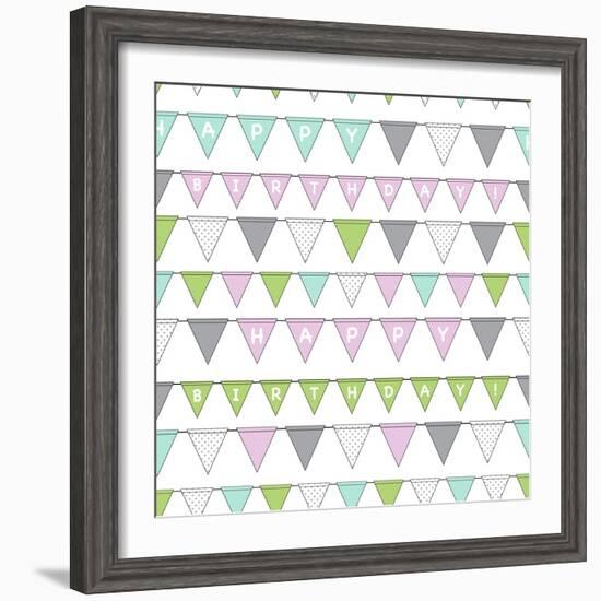 Happy Birthday Bunting Girl-Joanne Paynter Design-Framed Premium Giclee Print