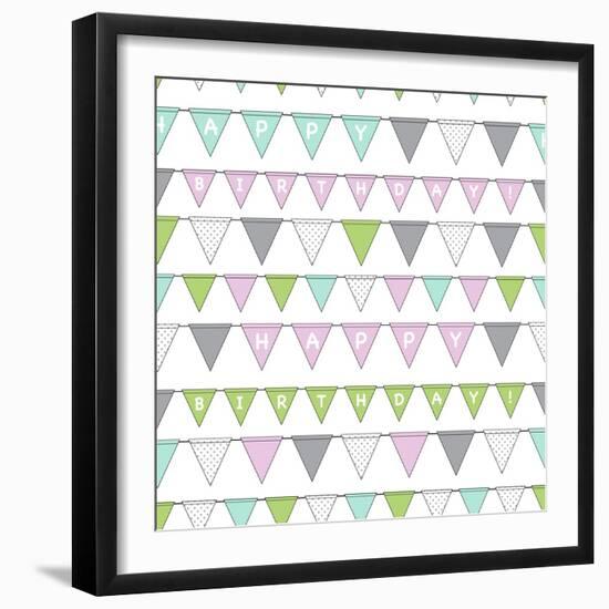 Happy Birthday Bunting Girl-Joanne Paynter Design-Framed Giclee Print