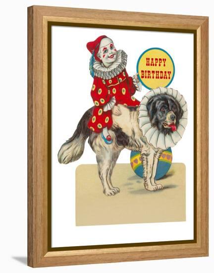 Happy Birthday, Clown on St. Bernard-null-Framed Stretched Canvas