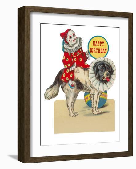 Happy Birthday, Clown on St. Bernard-null-Framed Art Print