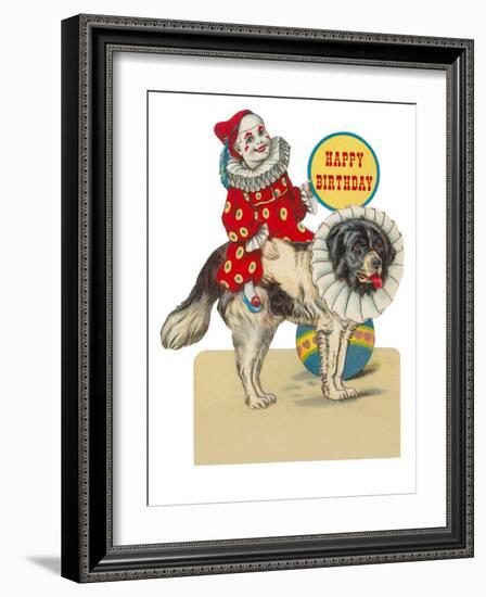 Happy Birthday, Clown on St. Bernard-null-Framed Art Print