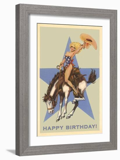 Happy Birthday, Cowgirl on Bronco-null-Framed Art Print