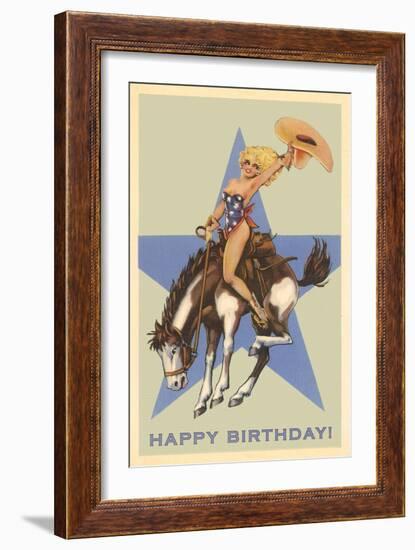 Happy Birthday, Cowgirl on Bronco-null-Framed Art Print