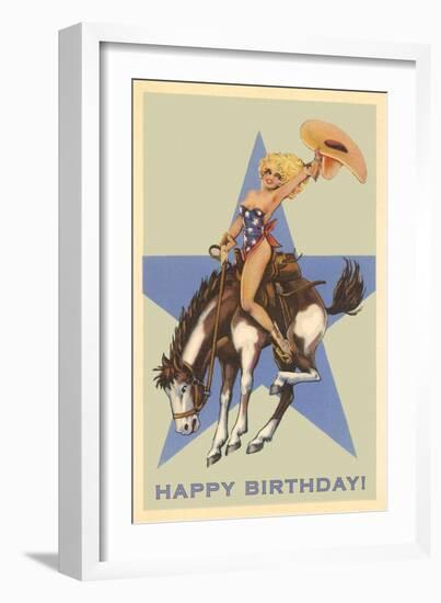Happy Birthday, Cowgirl on Bronco-null-Framed Art Print