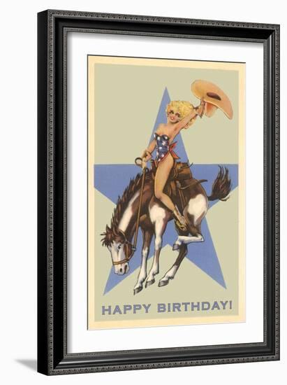 Happy Birthday, Cowgirl on Bronco-null-Framed Art Print