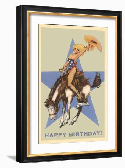 Happy Birthday, Cowgirl on Bronco-null-Framed Art Print