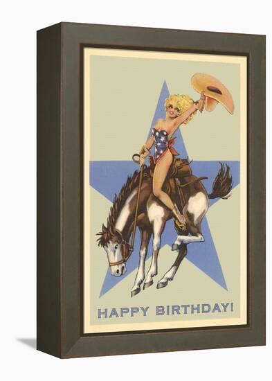 Happy Birthday, Cowgirl on Bronco-null-Framed Stretched Canvas