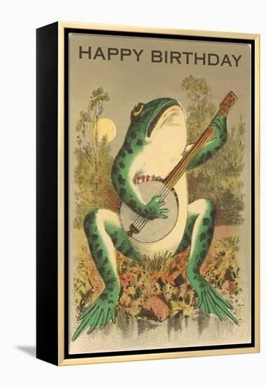 Happy Birthday, Frog with Banjo-null-Framed Stretched Canvas