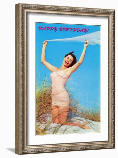 Happy Birthday, Girl in Dunes with Veil-null-Framed Art Print