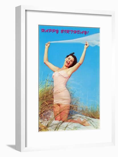 Happy Birthday, Girl in Dunes with Veil-null-Framed Art Print