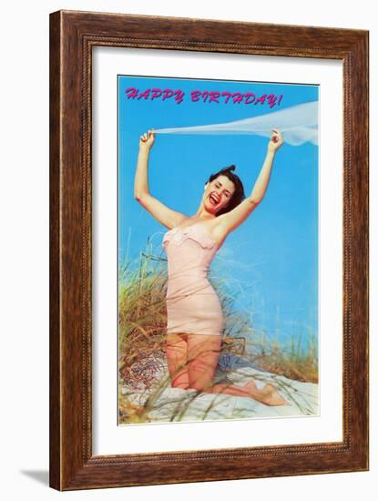 Happy Birthday, Girl in Dunes with Veil-null-Framed Art Print